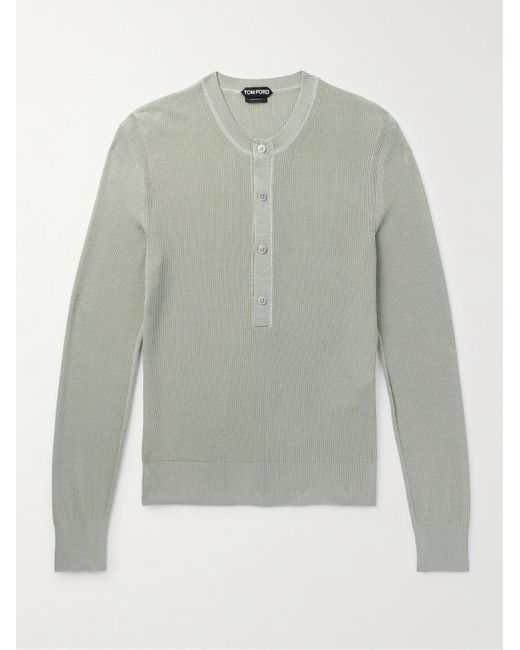 Tom Ford Gray Ribbed Silk-Blend Henley Shirt for men