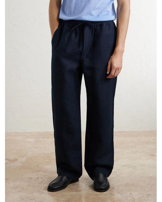 Saman Amel Blue Straight-Leg Linen Trousers for men