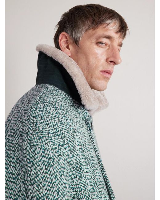 Zegna Blue Double-breasted Wool And Cashmere-blend Tweed Coat for men