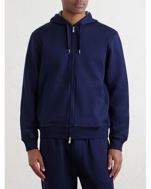 Brunello Cucinelli Blue Cotton-Blend Zip-Up Hoodie for men