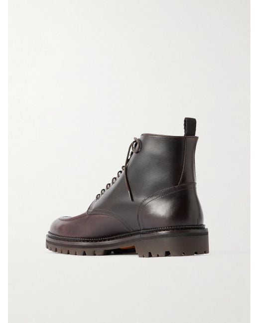 Mr P. Black Commander Shearling-Lined Leather Lace-Up Boots for men