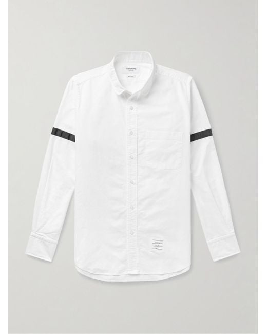 Thom Browne Gray Grosgrain-trimmed Cotton Oxford Shirt for men
