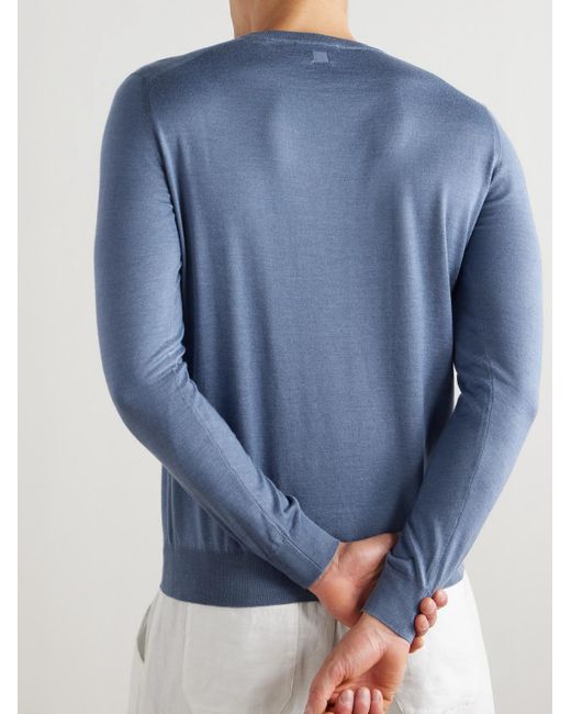 Fedeli Blue Argentina Slim-Fit Cashmere And Silk-Blend Sweater for men