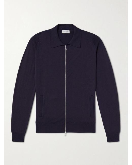 John Smedley Blue Alston Slim-Fit Merino Wool Zip-Up Cardigan for men