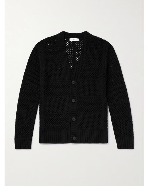 Mr P. Black Open-Knit Cotton Cardigan for men