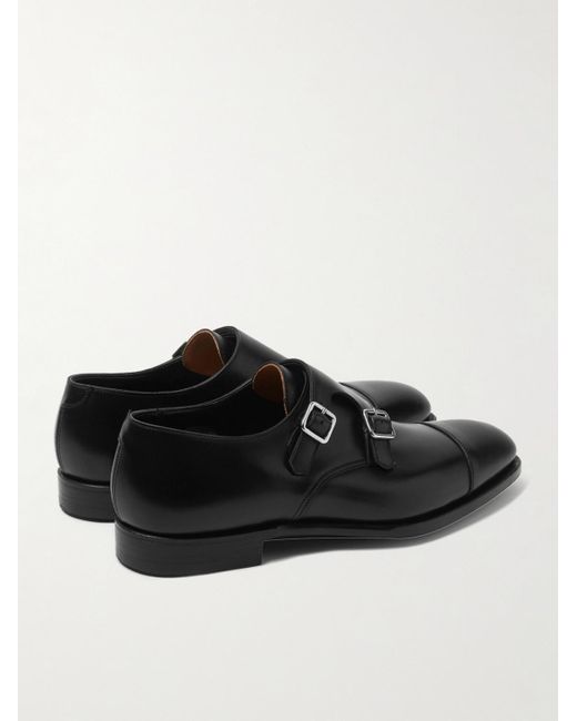 George Cleverley Black Thomas Cap-Toe Leather Monk-Strap Shoes for men