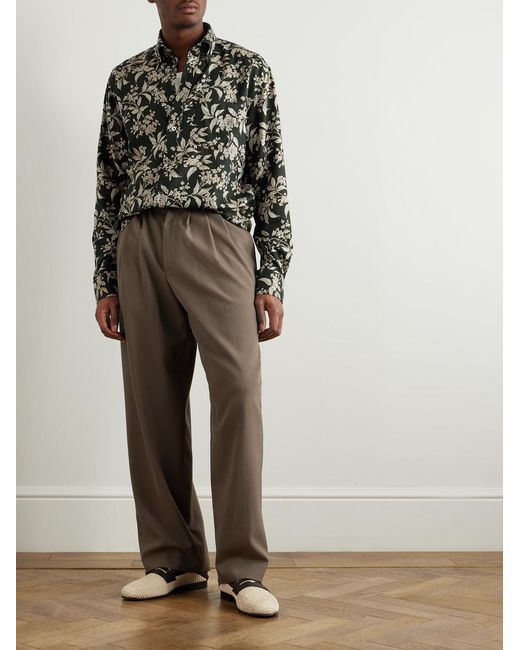 Tom Ford Green Botanical Print Lyocell Button-Down Shirt for men
