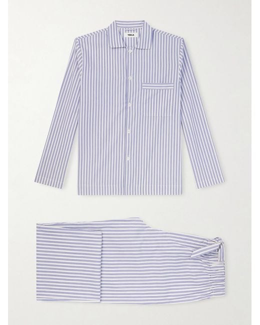 Tekla Purple Striped Organic Cotton-poplin Pyjamas for men