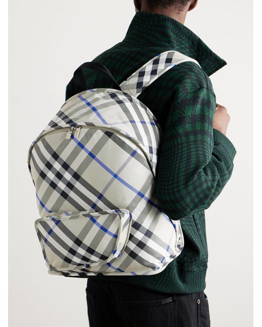 Burberry Gray Checked Nylon-twill Backpack for men