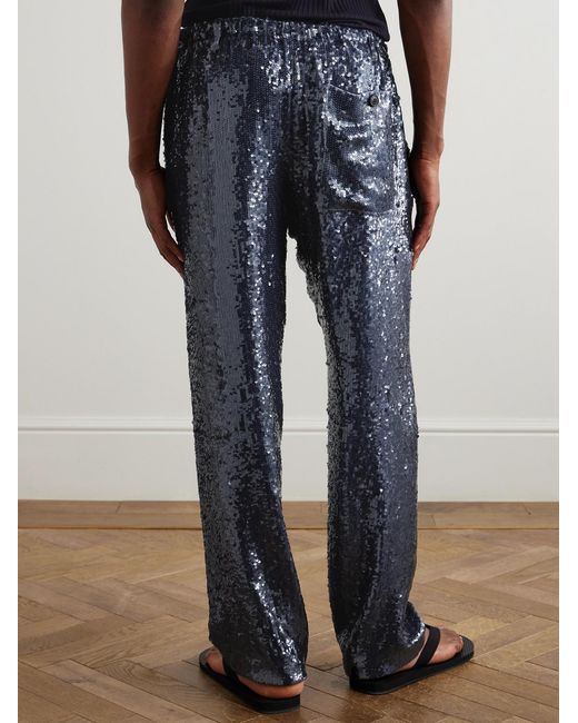 Dries Van Noten Blue Wide-Leg Sequinned Crepe Drawstring Trousers for men