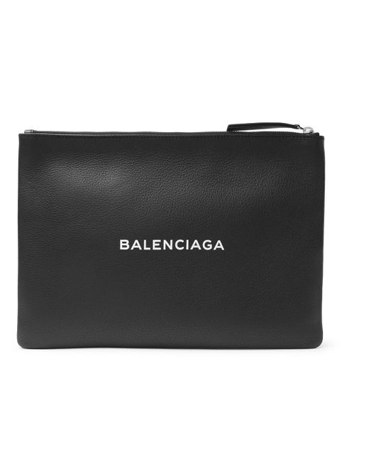 Balenciaga Black Logo-print Creased-leather Pouch for men