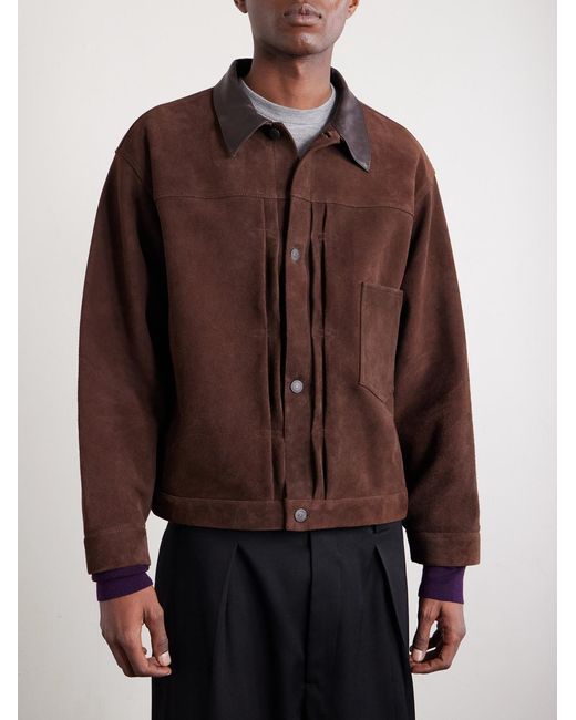 A.PRESSE Brown Leather-Trimmed Suede Jacket for men