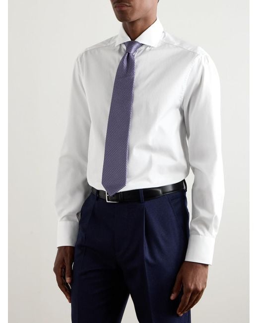 Brunello Cucinelli White Slim-Fit Cutaway-Collar Cotton-Twill Shirt for men