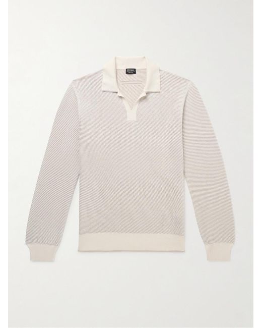 Zegna White Striped Silk And Cashmere-Blend Polo Shirt for men