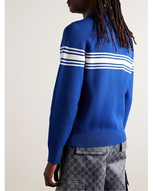 Gucci Blue Logo-appliquéd Striped Wool Sweater for men