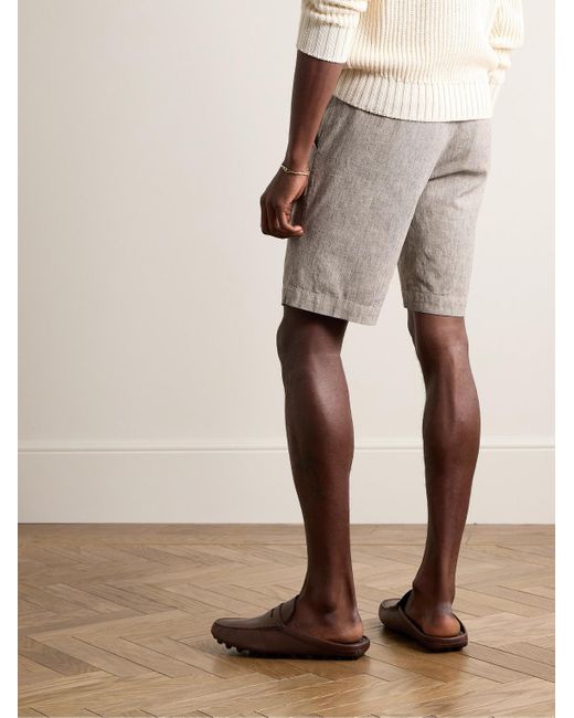 Massimo Alba Gray Alaccia Straight-leg Pleated Striped Linen Bermuda Shorts for men
