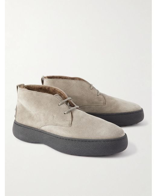 Tod's Gray Shearling-lined Suede Chukka Boots for men