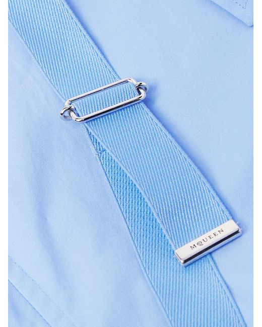 McQueen Blue Slim-Fit Harness-Detailed Stretch-Cotton Shirt for men