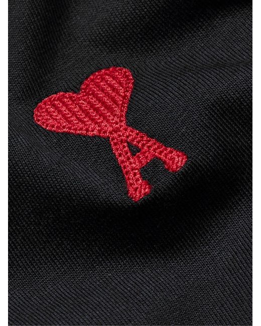 AMI Black Logo-Embroidered Stretch Organic Cotton-Jersey T-Shirt for men