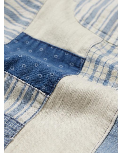 RRL Blue Farrell Patchwork Cotton Shirt for men