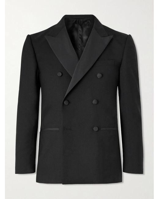 Mr P. Black Double-Breasted Slim-Fit Satin-Trimmed Virgin Wool-Twill Tuxedo Jacket for men