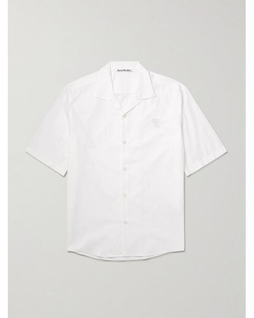 Acne White Solon Camp-Collar Oversized Embroidered Cotton-Piqué Shirt for men