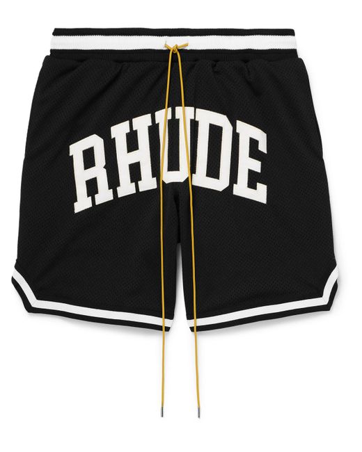 Rhude Black Logo-Appliquéd Mesh Drawstring Shorts for men