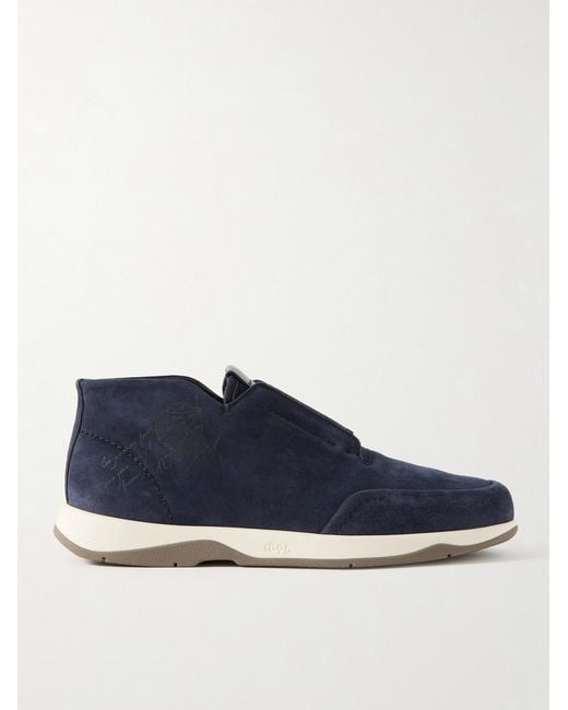 Berluti Blue Échappée Scritto Suede Slip-On Sneakers for men