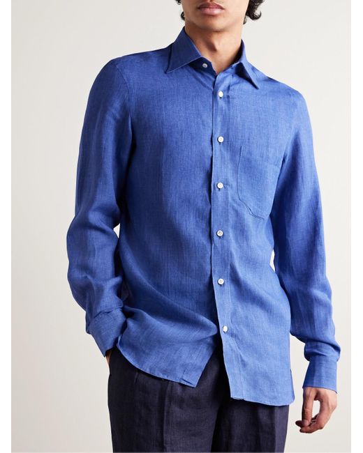 Rubinacci Blue Linen Shirt for men