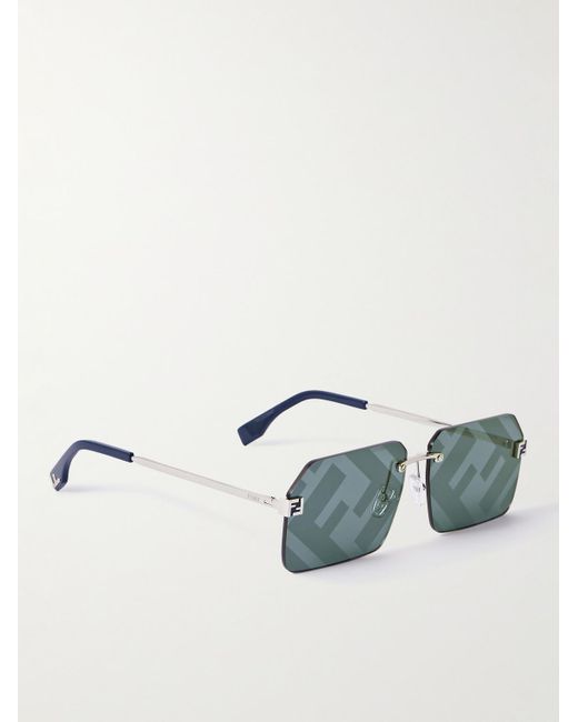 Fendi Sky silberfarbene Sonnenbrille mit eckigem Rahmen in Blue für Herren