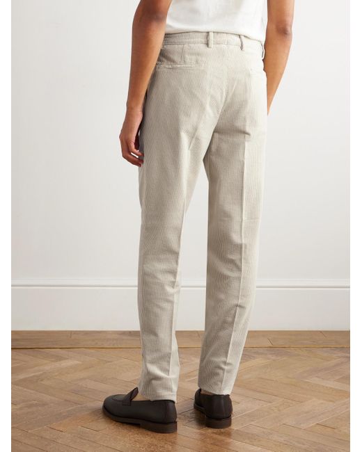 Brunello Cucinelli White Straight-Leg Pleated Cotton-Corduroy Trousers for men