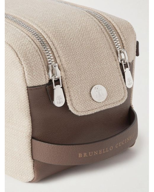 Brunello Cucinelli Natural Leather-trimmed Cotton And Linen-blend Wash Bag for men