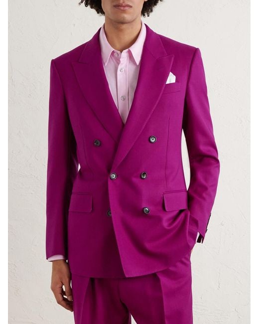 Tom Ford Pink Slim-fit Double-breasted Wool-twill Suit Jacket for men