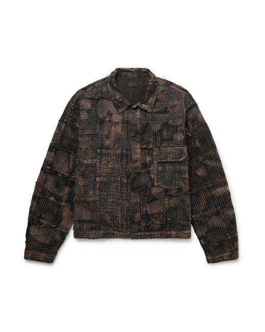 Kapital Black Boro Distressed Patchwork Cotton And Linen-Blend Jacket for men