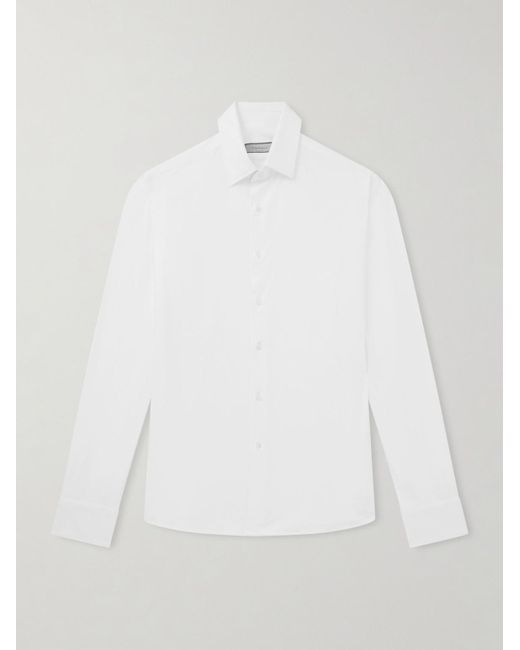 Canali White Travel Slim-Fit Cutaway-Collar Stretch-Cotton Jersey Shirt for men