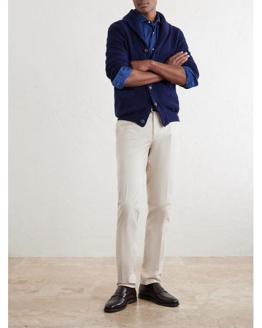 Brunello Cucinelli White Straight-Leg Cotton-Blend Trousers for men