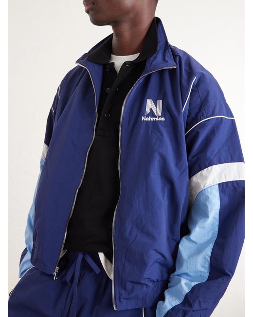 NAHMIAS Blue Logo-Embroidered Striped Nylon Jacket for men