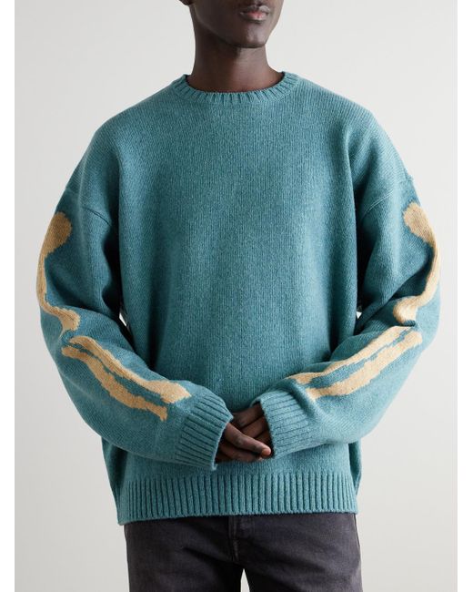 Kapital Blue Oversized Intarsia Wool Sweater for men