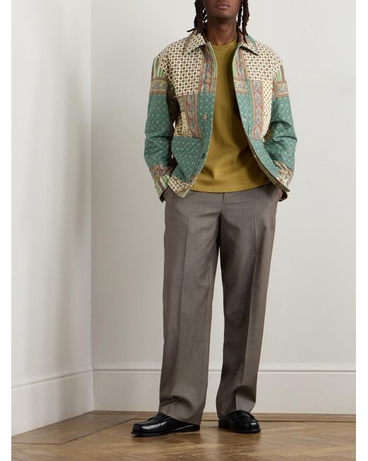 De Bonne Facture Blue Padded Quilted Printed Wool And Cotton-Blend Jacket for men