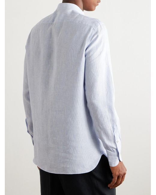 Camicia in lino a righe con collo alla coreana di Rubinacci in Blue da Uomo