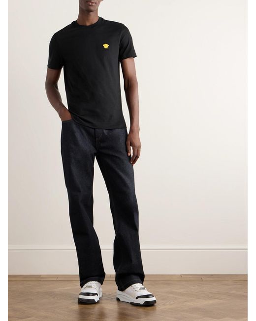 Versace Black Slim-Fit Logo-Embroidered Cotton-Jersey T-Shirt for men