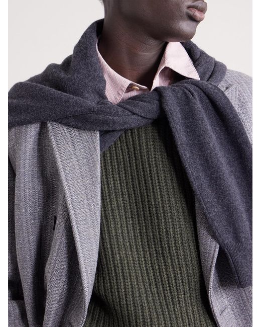 Nili Lotan Green Tyler Ribbed Merino Wool Sweater for men