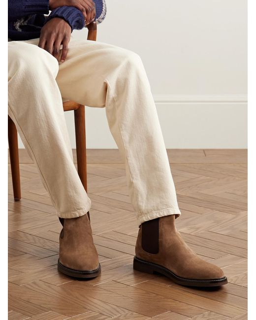 Brunello Cucinelli Brown Suede Chelsea Boots for men