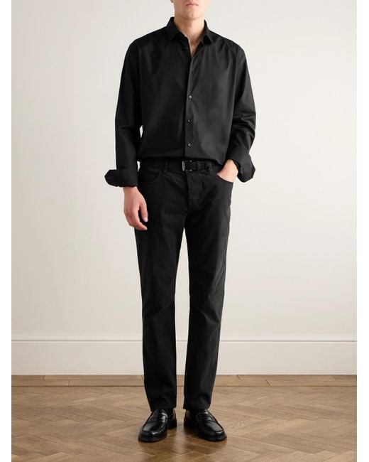 James Perse Black Straight-Leg Brushed Cotton-Blend Twill Trousers for men