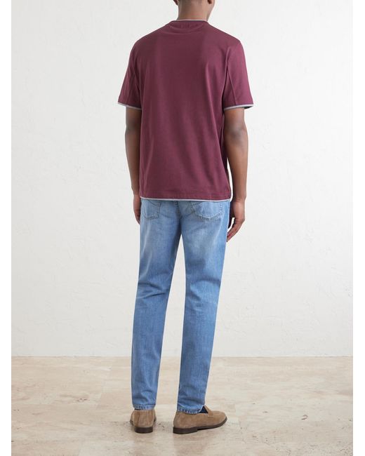 Brunello Cucinelli Purple Layered Cotton-Jersey T-Shirt for men