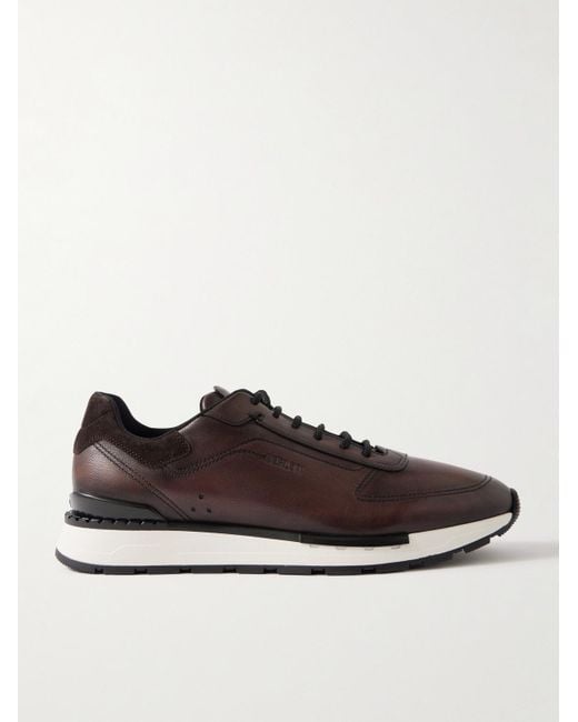 Berluti Brown Fast Track Suede-Trimmed Full-Grain Venezia Softy Leather Sneakers for men