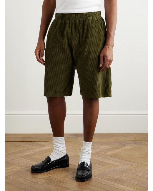 Les Tien Green Wide-Leg Cotton-Corduroy Utility Shorts for men