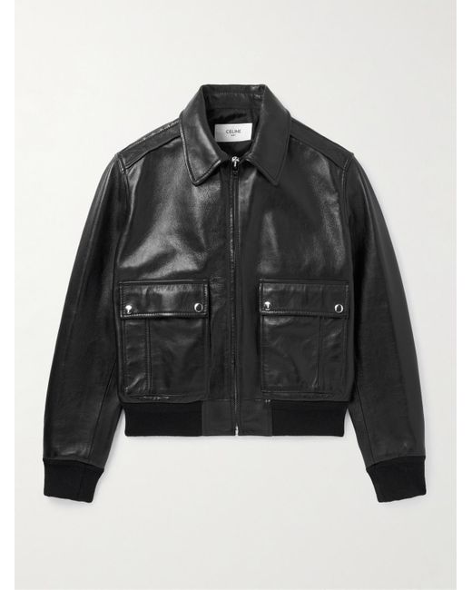 Céline Black Leather Blouson Jacket for men