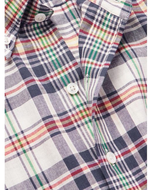 Drake's White Button-down Collar Checked Cotton-madras Shirt for men