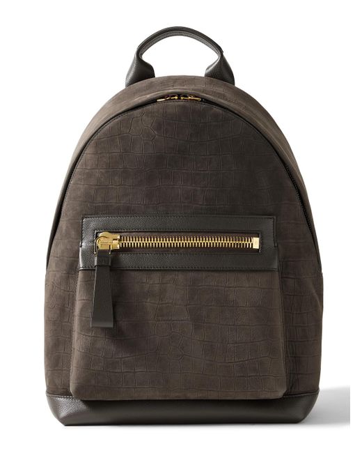 Tom Ford Black Buckley Full-grain Leather-trimmed Croc-effect Nubuck Backpack for men